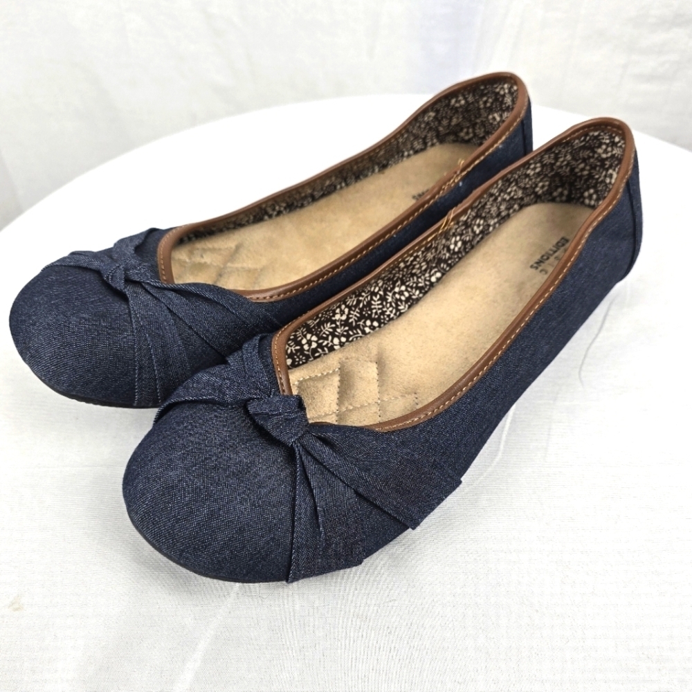 Basic Editions Comfort Blue and Brown Flats with Bow Detail Sz 10
